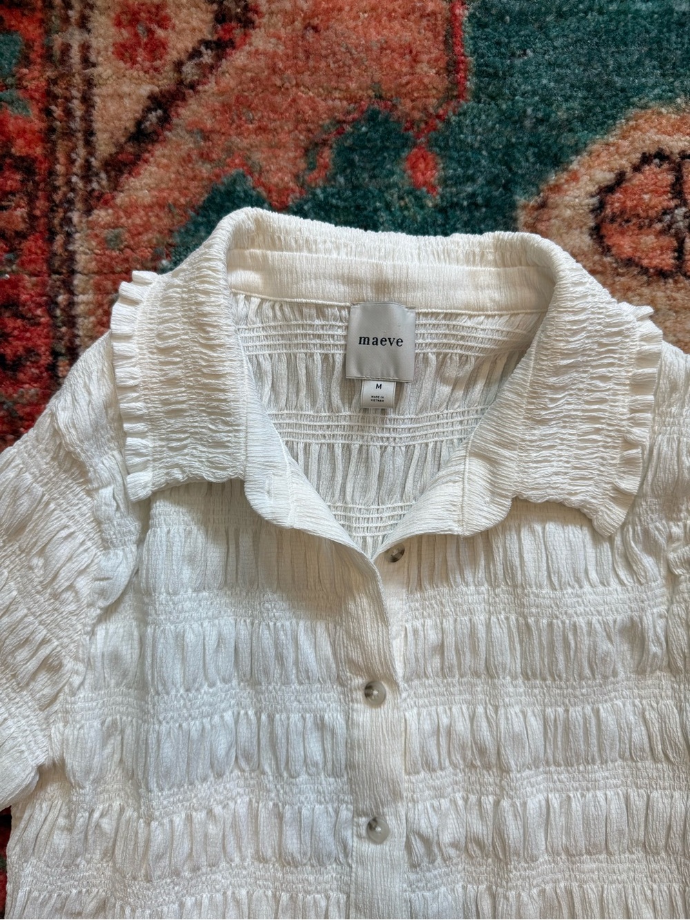 *In store currently* Anthropologie Maeve Smocked Button-Front Top - Picture 3 of 9